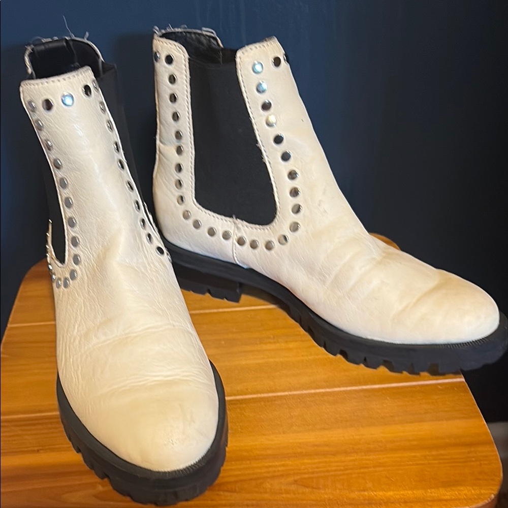 Studded Dolce Vita White and Black Chelsea Ankle Boots with Chunky Sole LEATHER